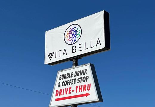 The Vita Bella Bubble Drink and Coffee Stop sign in Wichita, Kansas